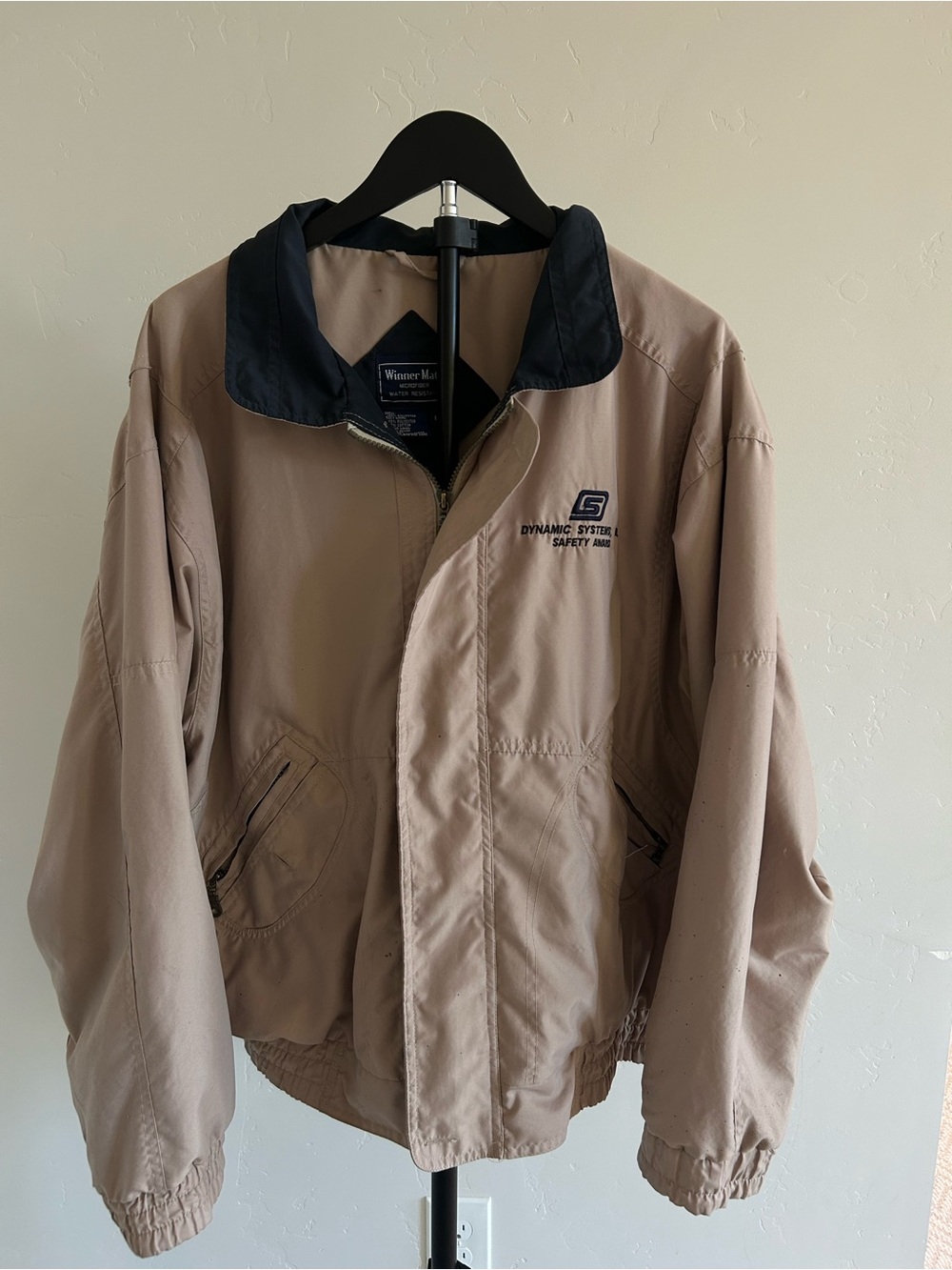 Vintage Winner Mate Tan Microfiber Windbreaker Jacket L Corporate Workwear